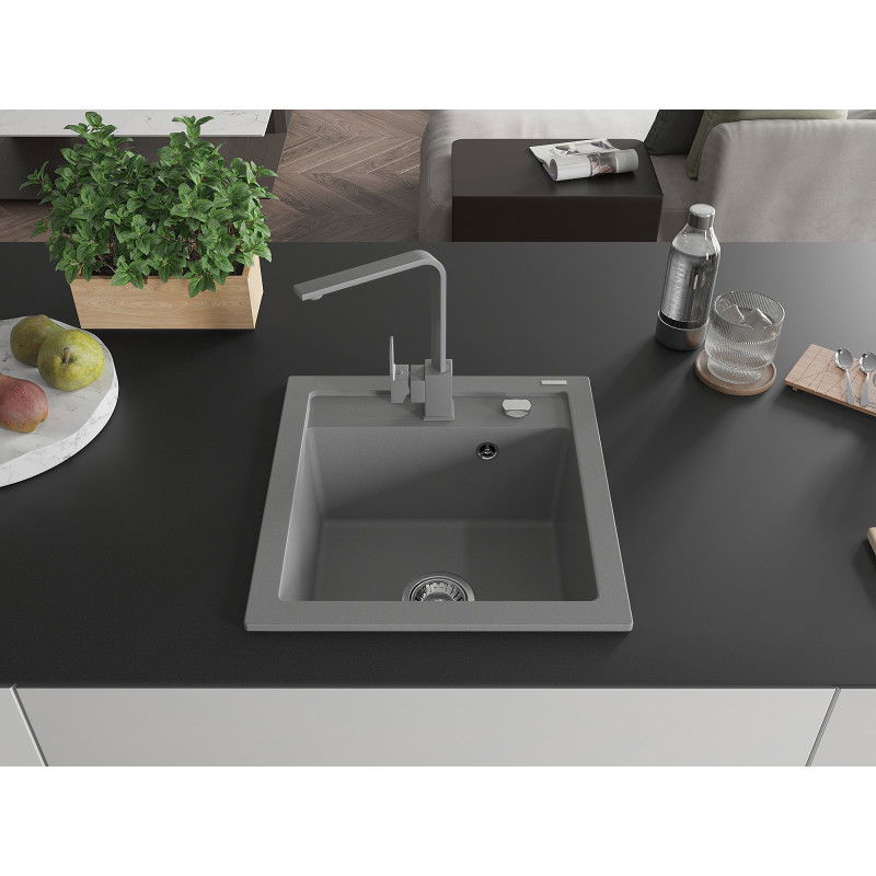 Mexen Vito 1-Bowl Granite Kitchen Sink with Rita Tap, Grey - 6503-71-670300-71