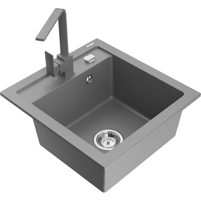 Mexen Vito 1-Bowl Granite Kitchen Sink with Rita Tap, Grey - 6503-71-670300-71