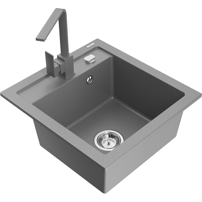 Mexen Vito 1-compartment granite sink with a kitchen mixer tap Rita, Grey - 6503-71-670300-71