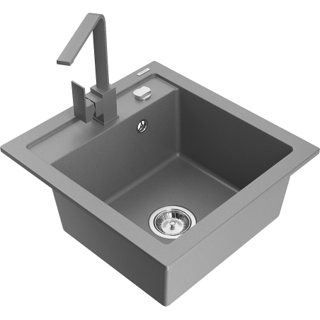 Mexen Vito 1-Bowl Granite Kitchen Sink with Rita Tap, Grey - 6503-71-670300-71