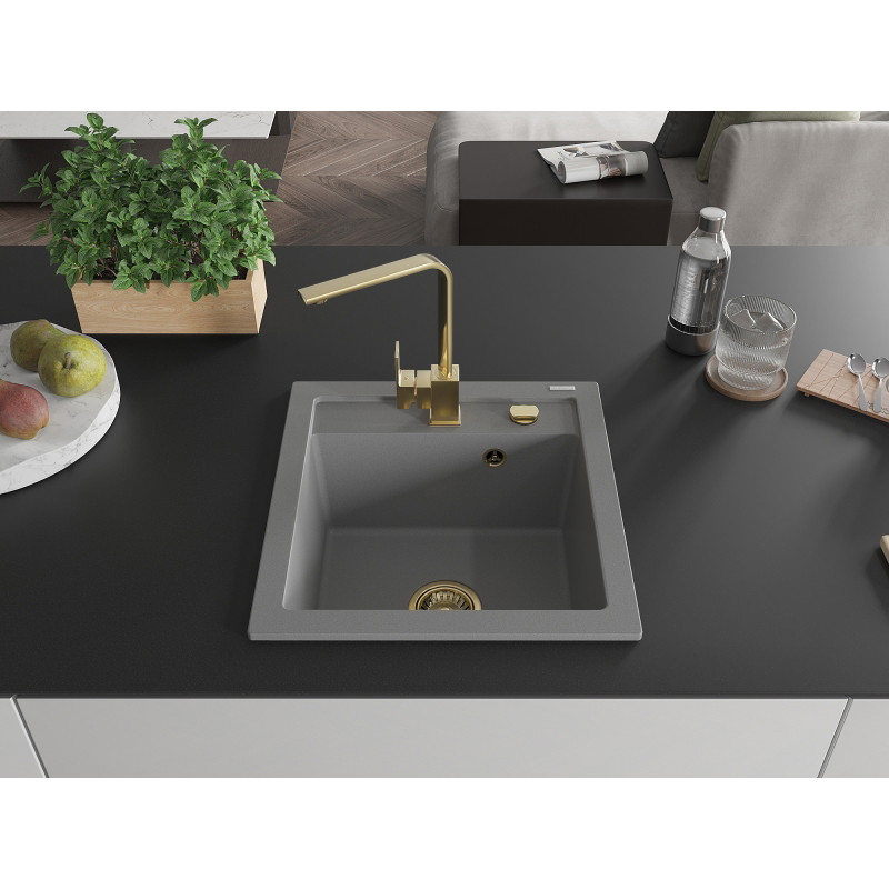 Mexen Vito granite sink 1-chamber with kitchen faucet Rita, gray - 6503-71-670300-50