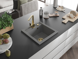 Mexen Vito 1-bowl granite sink with Rita kitchen faucet, gray - 6503-71-670300-50