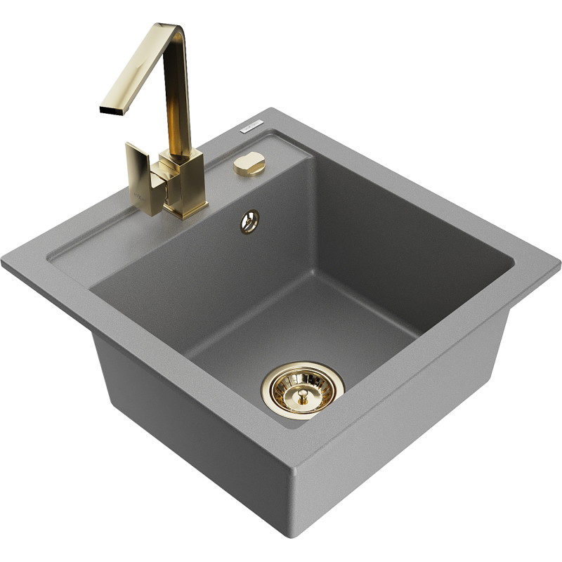 Mexen Vito 1-bowl granite sink with Rita kitchen faucet, gray - 6503-71-670300-50