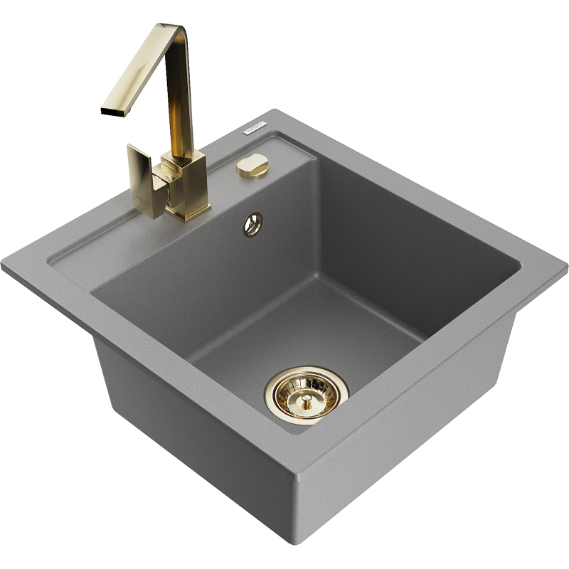 Mexen Vito granite kitchen sink 1-bowl with Rita kitchen tap, grey - 6503-71-670300-50