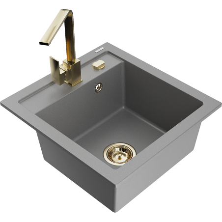 Mexen Vito 1-compartment granite sink with a kitchen mixer tap Rita, Grey - 6503-71-670300-50