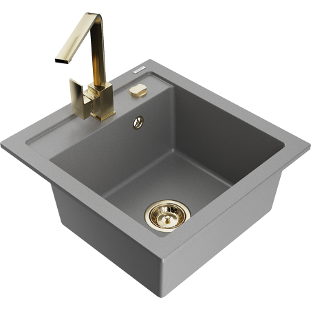 Mexen Vito granite kitchen sink 1-bowl with Rita kitchen tap, grey - 6503-71-670300-50