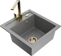 Mexen Vito granite kitchen sink 1-bowl with Rita kitchen tap, grey - 6503-71-670300-50