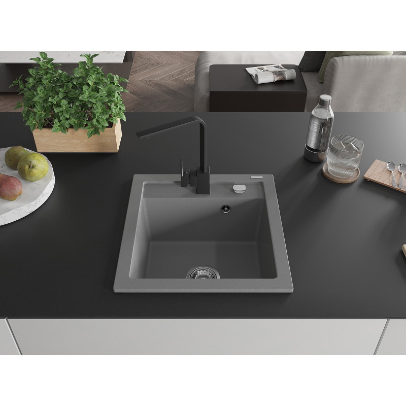 Mexen Vito granite single-bowl kitchen sink with Rita kitchen faucet, gray - 6503-71-670300-70