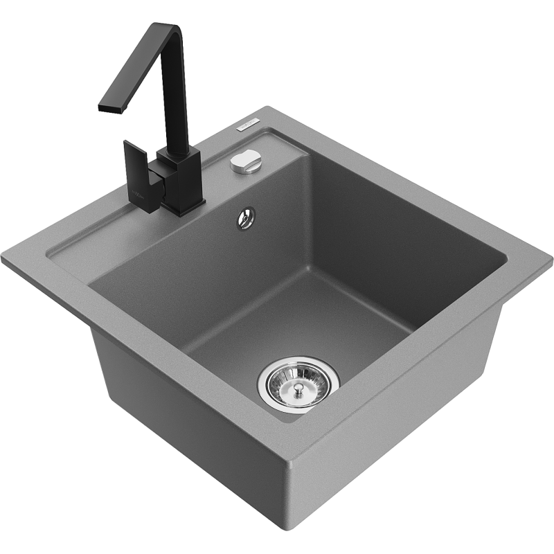 Mexen Vito 1-compartment granite sink with a kitchen mixer tap Rita, Grey - 6503-71-670300-70