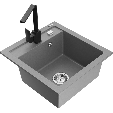 Mexen Vito granite single-bowl kitchen sink with Rita kitchen faucet, gray - 6503-71-670300-70