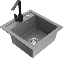 Mexen Vito 1-bowl granite sink with Rita kitchen tap, grey - 6503-71-670300-70