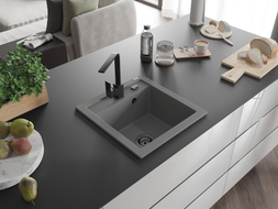Mexen Vito granite sink 1-bowl with Rita kitchen faucet, gray - 6503-71-670300-70-B