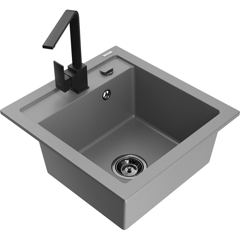 Mexen Vito Granite Sink 1-Bowl with Rita Kitchen Tap, Grey - 6503-71-670300-70-B