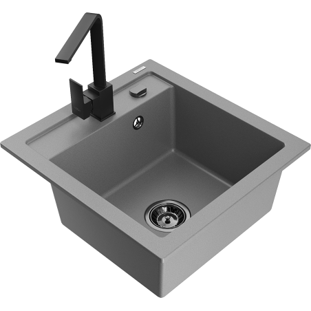 Mexen Vito granite kitchen sink 1-bowl with Rita kitchen faucet, gray - 6503-71-670300-70-B