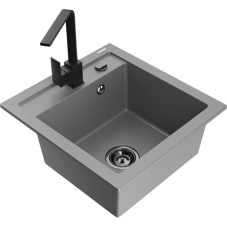 Mexen Vito Granite Sink 1-Bowl with Rita Kitchen Tap, Grey - 6503-71-670300-70-B
