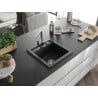 Mexen Vito granite single-bowl sink with Rita kitchen tap, black/silver metallic - 6503-73-670300-00