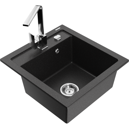 Mexen Vito 1-bowl granite sink with Rita kitchen faucet, black/silver metallic - 6503-73-670300-00