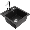 Mexen Vito granite single-bowl sink with Rita kitchen tap, black/silver metallic - 6503-73-670300-00