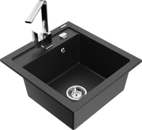 Mexen Vito 1-Bowl Granite Sink with Rita Kitchen Faucet, Black/Silver Metallic - 6503-73-670300-00