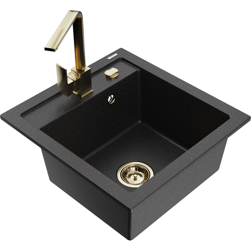 Mexen Vito 1-compartment granite sink with a kitchen mixer tap Rita, Black/Silver metallic - 6503-73-670300-50