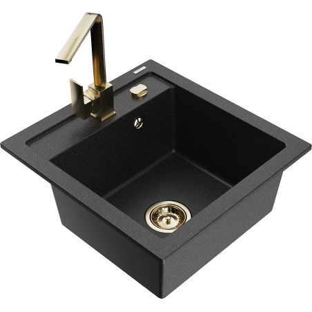 Mexen Vito 1-chamber granite sink with Rita kitchen faucet, black/silver metallic - 6503-73-670300-50