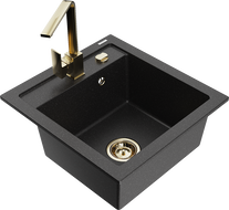 Mexen Vito 1-bowl granite sink with Rita kitchen tap, black/silver metallic - 6503-73-670300-50