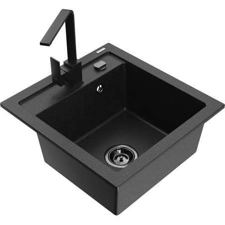 Mexen Vito granite kitchen sink 1-bowl with Rita kitchen faucet, black/silver metallic - 6503-73-670300-70-B