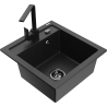 Mexen Vito granite kitchen sink 1-bowl with Rita kitchen faucet, black/silver metallic - 6503-73-670300-70-B