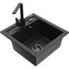 Mexen Vito granite kitchen sink, single-bowl with Rita kitchen faucet, black/silver metallic - 6503-73-670300-70-B