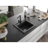 Mexen Vito 1-bowl granite sink with Rita kitchen faucet, black/silver metallic - 6503-73-670300-70