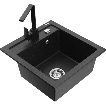 Mexen Vito 1-bowl granite sink with Rita kitchen faucet, black/silver metallic - 6503-73-670300-70