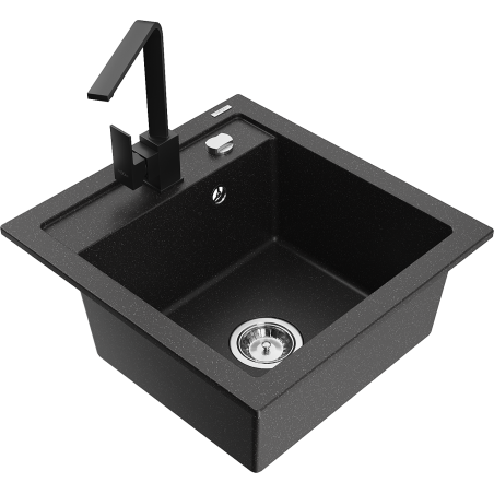 Mexen Vito granite kitchen sink 1-bowl with Rita kitchen faucet, black/silver metallic - 6503-73-670300-70