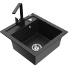 Mexen Vito 1-bowl granite sink with Rita kitchen faucet, black/silver metallic - 6503-73-670300-70