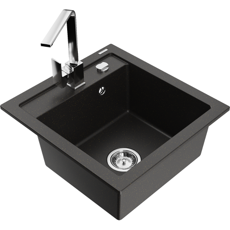 Mexen Vito 1-bowl granite sink with Rita kitchen tap, black/gold metallic - 6503-75-670300-00