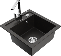 Mexen Vito granite sink 1-bowl with Rita kitchen faucet, black/gold metallic - 6503-75-670300-00