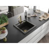 Mexen Vito granite kitchen sink 1-bowl with Rita kitchen faucet, black/gold metallic - 6503-75-670300-50