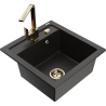 Mexen Vito 1-bowl granite sink with Rita kitchen tap, black/gold metallic - 6503-75-670300-50