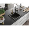 Mexen Vito 1-bowl granite sink with Rita kitchen faucet, black/gold metallic - 6503-75-670300-50-B