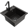Mexen Vito 1-bowl granite sink with Rita kitchen tap, black/gold metallic - 6503-75-670300-70-B