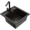 Mexen Vito granite kitchen sink 1-bowl with Rita kitchen faucet, black/gold metallic - 6503-75-670300-70-B