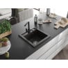Mexen Vito granite sink single-bowl with Rita kitchen mixer, black/gold metallic - 6503-75-670300-70