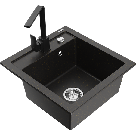 Mexen Vito 1-Bowl Granite Sink with Rita Kitchen Faucet, Black/Gold Metallic - 6503-75-670300-70
