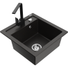 Mexen Vito granite sink single-bowl with Rita kitchen mixer, black/gold metallic - 6503-75-670300-70