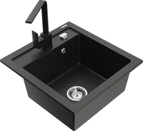 Mexen Vito 1-Bowl Granite Sink with Rita Kitchen Faucet, Black/Gold Metallic - 6503-75-670300-70