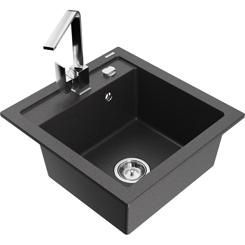 Mexen Vito 1-bowl granite sink with Rita kitchen faucet, black speckled - 6503-76-670300-00