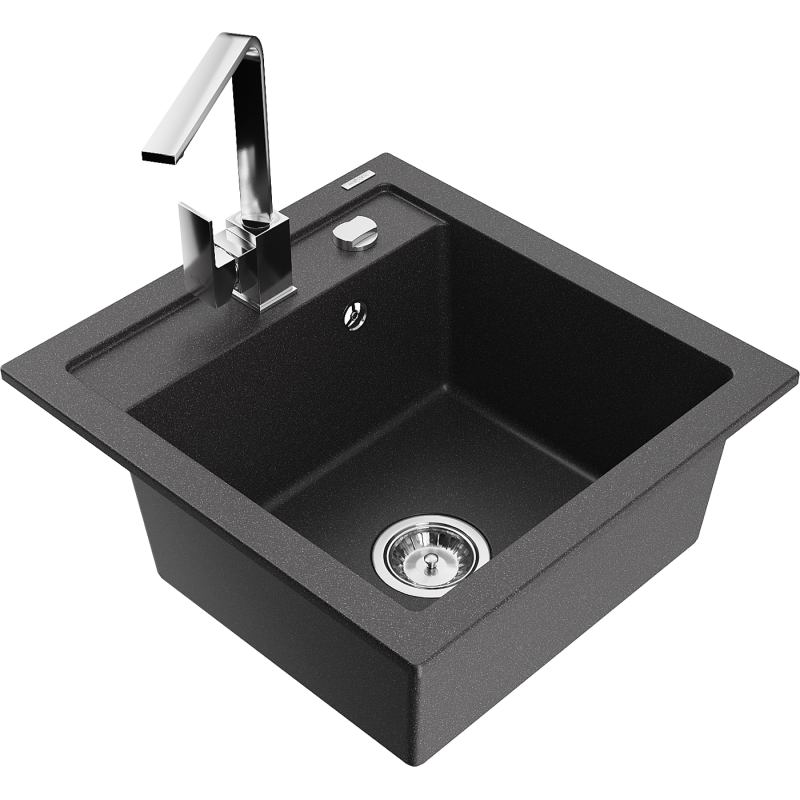 Mexen Vito 1-compartment granite sink with a kitchen mixer tap Rita, spotted black - 6503-76-670300-00