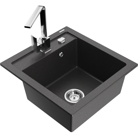 Mexen Vito granite kitchen sink 1-bowl with Rita kitchen faucet, black speckled - 6503-76-670300-00