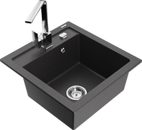 Mexen Vito granite kitchen sink 1-bowl with Rita kitchen faucet, black speckled - 6503-76-670300-00