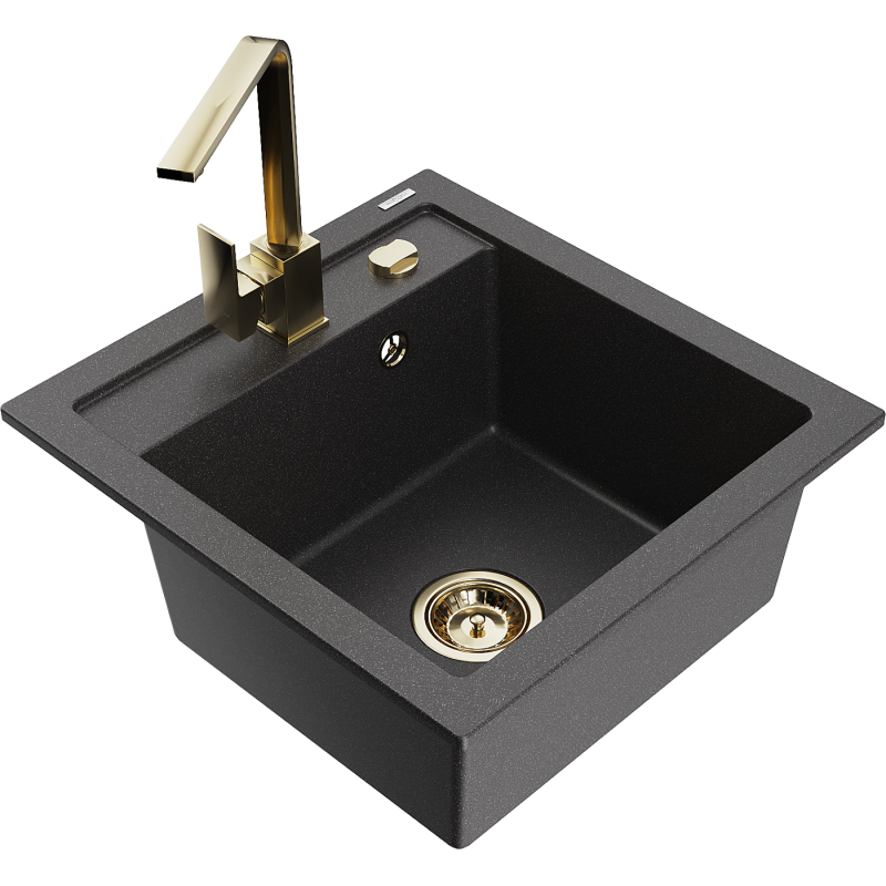 Mexen Vito 1-Bowl Granite Sink with Rita Kitchen Tap, Speckled Black - 6503-76-670300-50