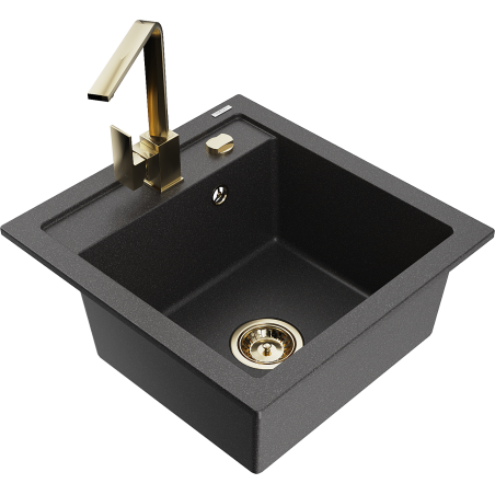 Mexen Vito 1-Bowl Granite Sink with Rita Kitchen Tap, Speckled Black - 6503-76-670300-50